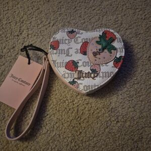 Juicy Couture Peach/White/Pink Diamond Freshly Picked Strawberry Zip Wristlet